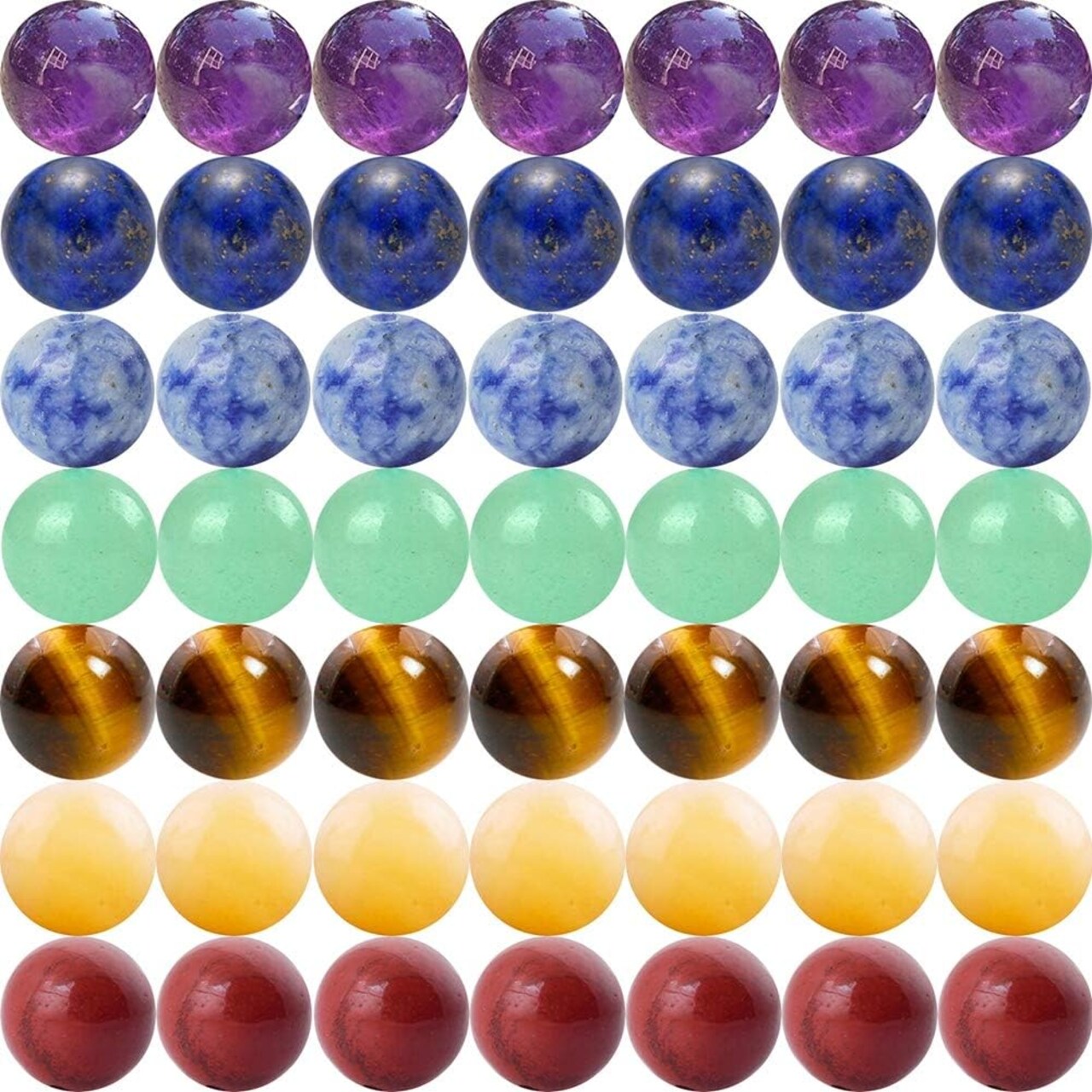 7 Chakra Natural Stone Beads Mixed 100pcs 10mm Round Genuine Real Stone Beading Loose Gemstone Amethyse Color DIY Smooth Beads for Bracelet Necklace Earrings Jewelry Making (7 Chakra Stone, 10mm)